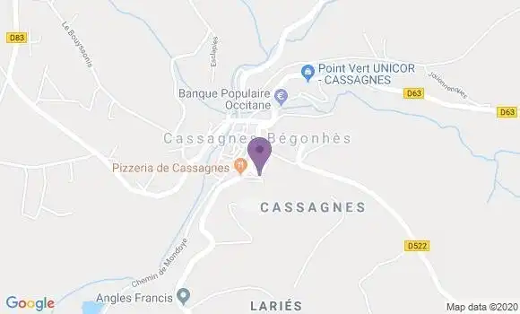 Localisation Crédit Agricole Agence de Cassagnes Begonhes