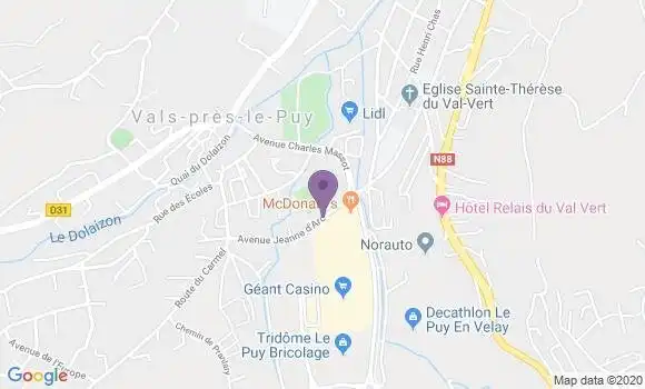 Localisation Crédit Agricole Agence de Vals près le Puy