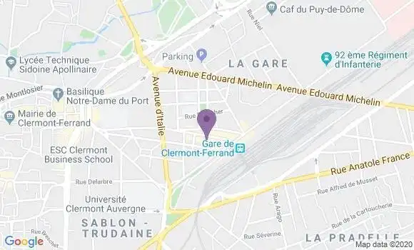 Localisation Crédit Agricole Agence de Clermont Ferrand Gare