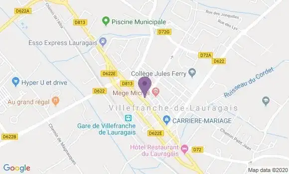 Localisation Crédit Agricole Agence de Villefranche de Lauragais Professionnelles