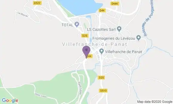 Localisation Crédit Agricole Agence de Villefranche de Panat