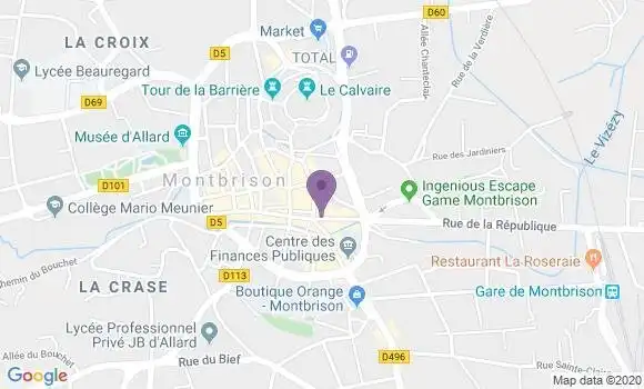 Localisation Crédit Agricole Agence de Montbrison Centre
