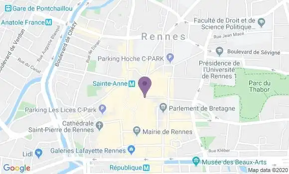 Localisation Crédit Agricole Agence de Rennes Hôtel de Robien