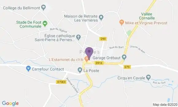 Localisation Crédit Agricole Agence de Pernes en Artois