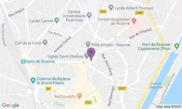 Localisation Crédit Agricole Agence de Roanne Clémenceau