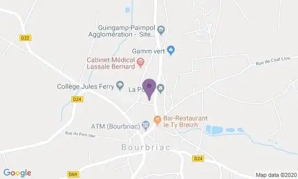 Localisation Crédit Agricole Agence de Bourbriac