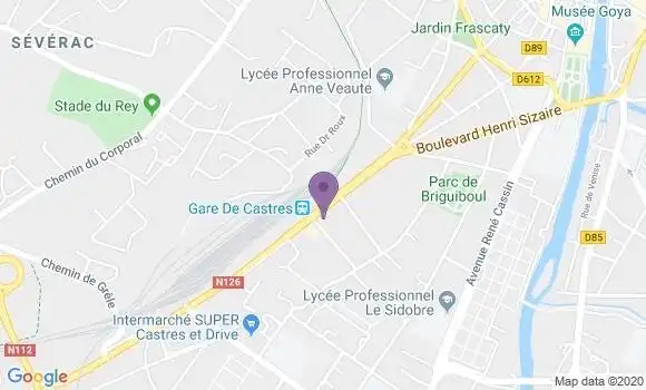 Localisation Crédit Agricole Agence de Castres Gare