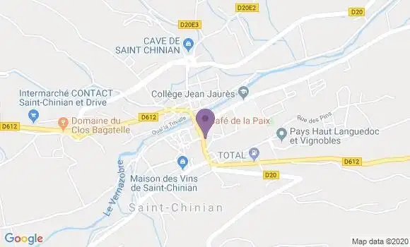 Localisation Crédit Agricole Agence de Saint Chinian