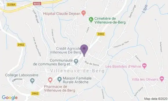Localisation Crédit Agricole Agence de Villeneuve de Berg