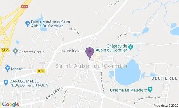 Localisation Crédit Agricole Agence de Saint Aubin du Cormier