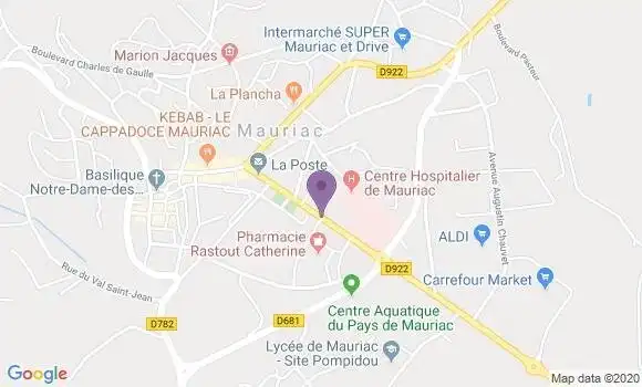 Localisation Crédit Agricole Agence de Mauriac