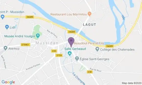 Localisation Crédit Agricole Agence de Mussidan