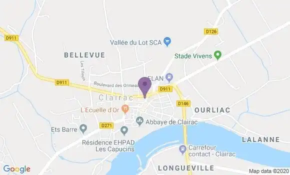 Localisation Crédit Agricole Agence de Clairac
