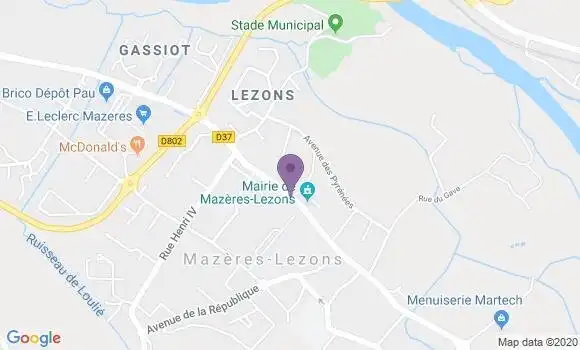 Localisation Crédit Agricole Agence de Mazères Lezons