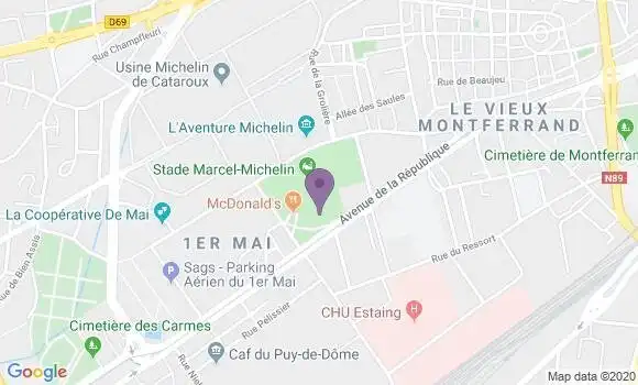 Localisation Crédit Agricole Agence de Clermont Ferrand le Maul