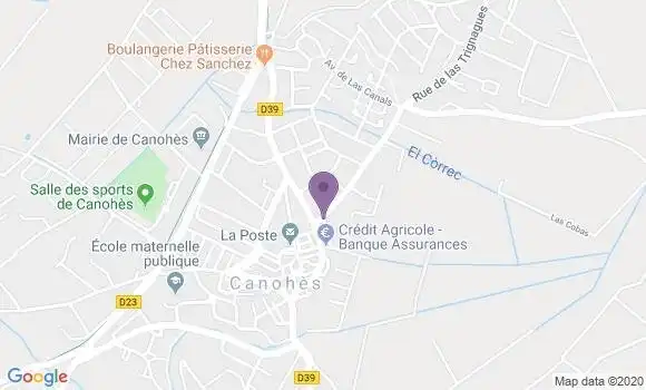 Localisation Crédit Agricole Agence de Canohès