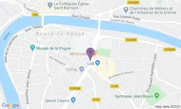 Localisation Crédit Agricole Agence de Bourg de Péage