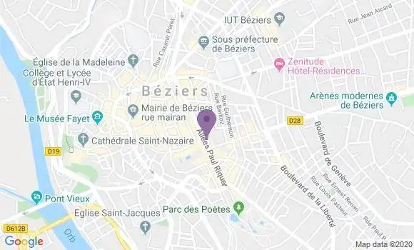 Localisation Crédit Agricole Agence de Béziers Riquet