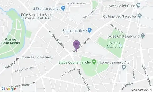 Localisation Crédit Agricole Agence de Rennes Maurepas