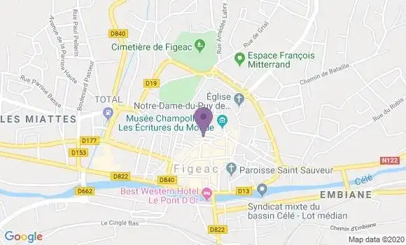 Localisation Crédit Agricole Agence de Figeac Halles