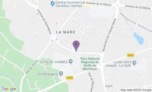 Localisation Crédit Agricole Agence de Vannes Tréhornec