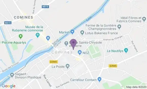 Localisation Crédit Agricole Agence de Comines