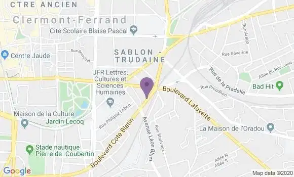 Localisation Crédit Agricole Agence de Clermont Ferrand Côte Blatin