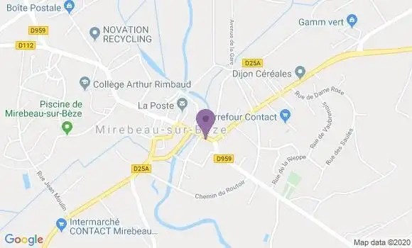 Localisation Crédit Agricole Agence de Mirebeau sur Bèze