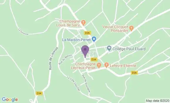 Localisation Crédit Agricole Agence de Verzy