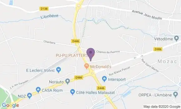 Localisation Crédit Agricole Agence de Mozac