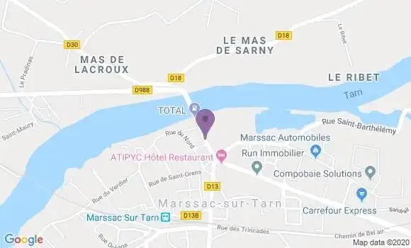 Localisation Crédit Agricole Agence de Marssac sur Tarn