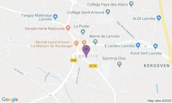 Localisation Crédit Agricole Agence de Lannilis