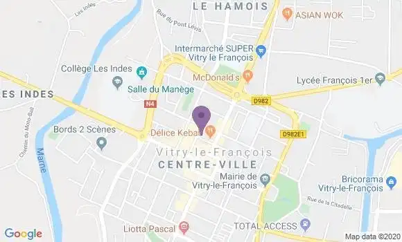 Localisation Crédit Agricole Agence de Vitry le François les Halles