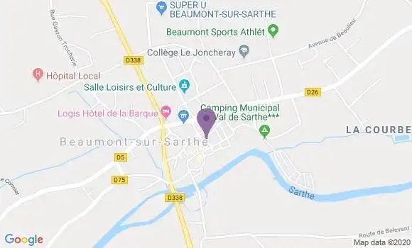 Localisation Crédit Agricole Agence de Beaumont sur Sarthe
