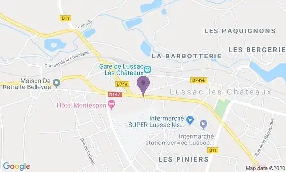 Localisation Crédit Agricole Agence de Lussac les Châteaux