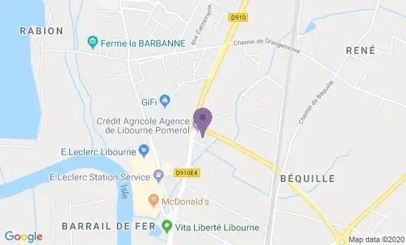 Localisation Crédit Agricole Agence de Libourne Pomerol