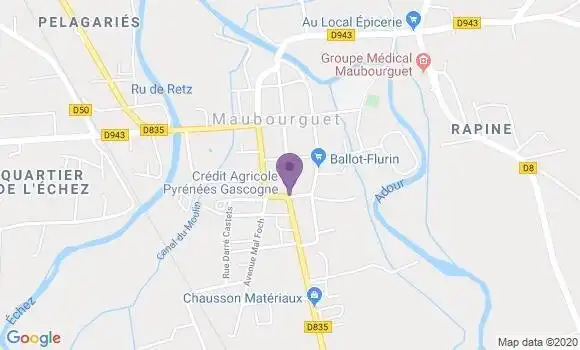 Localisation Crédit Agricole Agence de Maubourguet