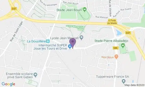 Localisation Crédit Agricole Agence de Joué lès Tours Gitonnière