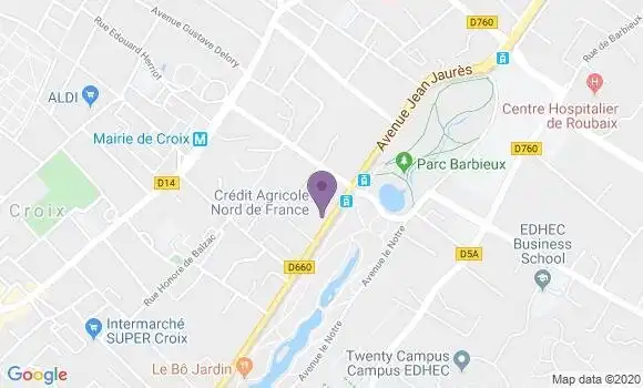 Localisation Crédit Agricole Agence de Roubaix Barbieux