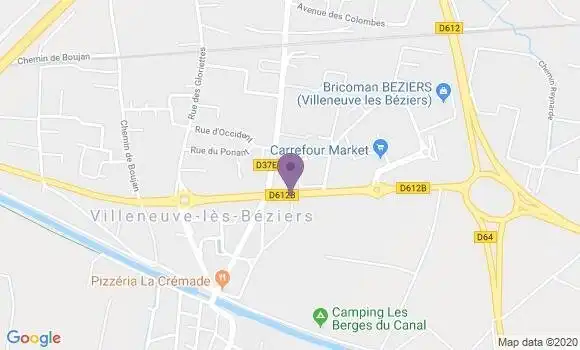 Localisation Crédit Agricole Agence de Villeneuve lès Béziers
