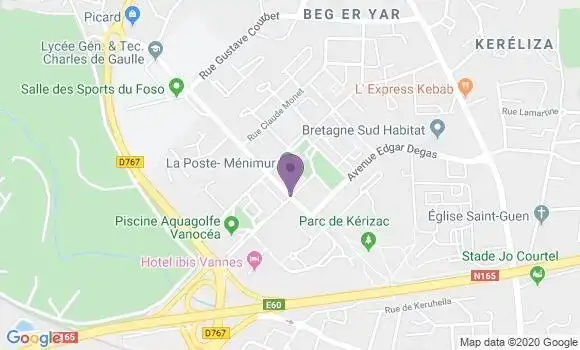 Localisation Crédit Agricole Agence de Vannes Ménimur