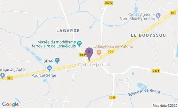 Localisation Crédit Agricole Agence de Lanuéjouls
