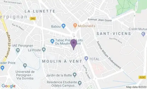 Localisation Crédit Agricole Agence de Perpignan Moulin à Vent