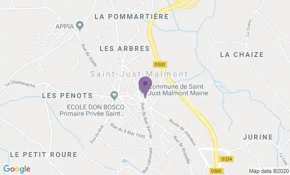 Localisation Crédit Agricole Agence de Saint Just Malmont