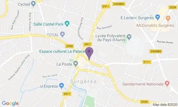 Localisation Crédit Agricole Agence de Surgères