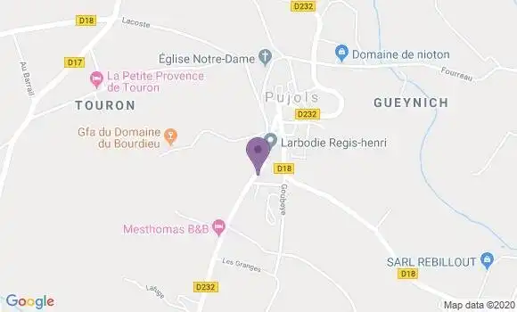Localisation Crédit Agricole Agence de Pujols