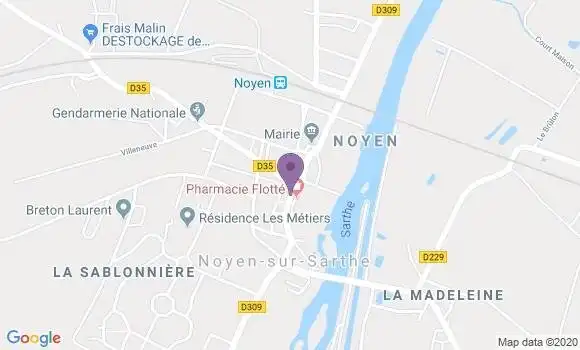 Localisation Crédit Agricole Agence de Noyen sur Sarthe