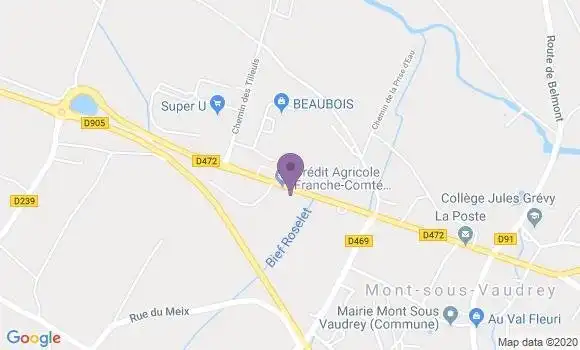 Localisation Crédit Agricole Agence de Mont sous Vaudrey