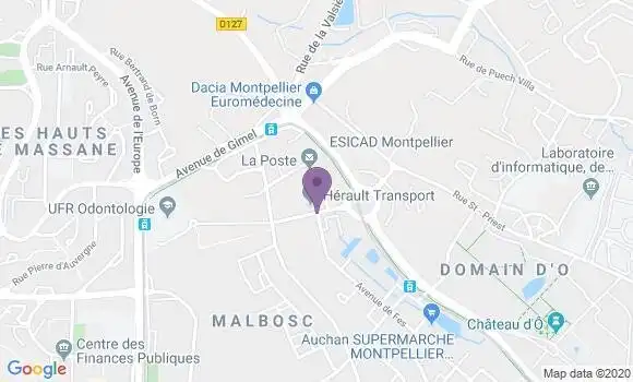 Localisation Crédit Agricole Agence de Montpellier Malbosc