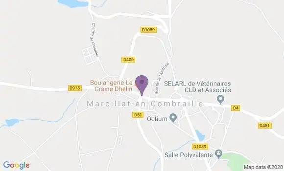 Localisation Crédit Agricole Agence de Marcillat en Combrailles